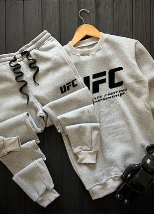 Чоловічий зимовий спортивний костюм ufc чорний з білим утеплений комплект юфс світшот + штани на флісі (bon)4 фото