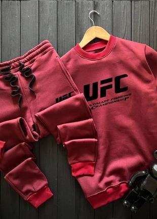 Чоловічий зимовий спортивний костюм ufc чорний з білим утеплений комплект юфс світшот + штани на флісі (bon)2 фото