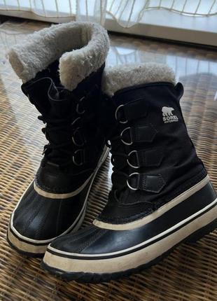 Кожаные сапоги снегоходы sorel waterproof оригинальные высокие черные с мехом2 фото