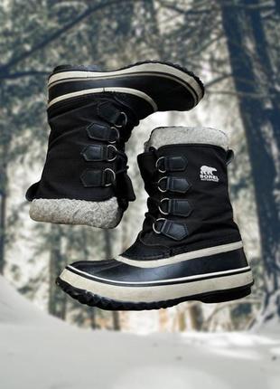 Шкіряні чоботи снігоходи sorel waterproof оригінальні високі чорні з хутром1 фото