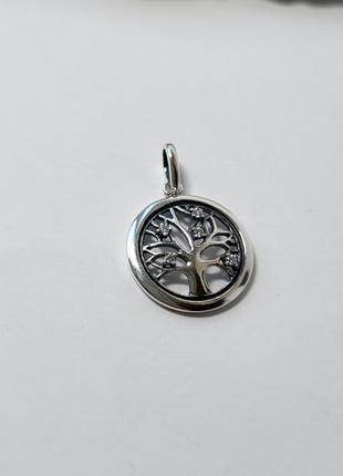 Серебряная подвеска кулон медальон дерево с белыми  камнями черненное  серебро 925 38170ч  3.30г3 фото