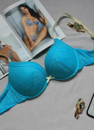 🎁1+1=3 🎁красивий блакитний бюстгальтер/ліфчик з пушап 80с