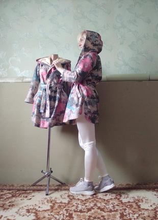 Кашемировое пальто с капюшоном, цветы хризантемы5 фото