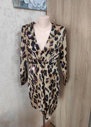 Сукня атласна в леопардовий принт асиметрія5 фото