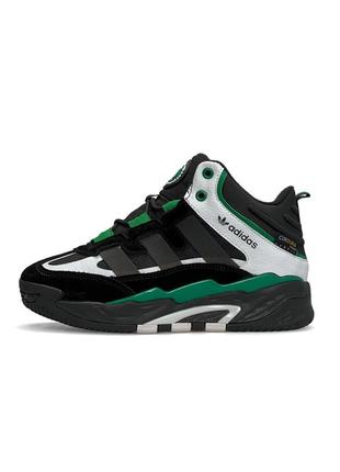 Женские зимние кроссовки adidas niteball черные с мехом кожаные адидас найтбол (bon)
