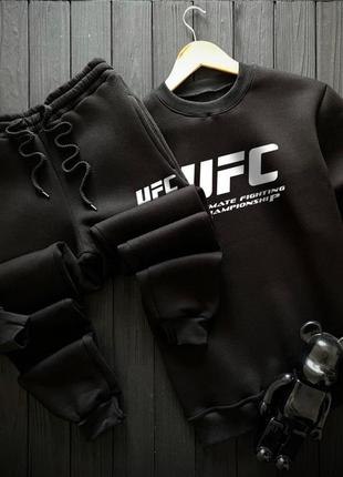 Мужской зимний спортивный костюм ufc черный утепленный комплект юфс свитшот + штаны на флисе (bon)1 фото