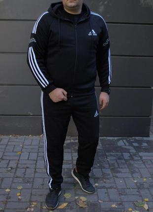 Чоловічий зимовий спортивний костюм adidas батал чорний з начосом комплект адідас великі розміри (bon)4 фото