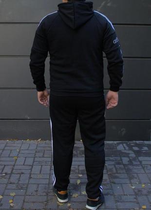 Чоловічий зимовий спортивний костюм adidas батал чорний з начосом комплект адідас великі розміри (bon)2 фото