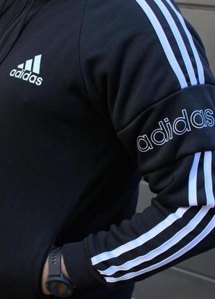 Чоловічий зимовий спортивний костюм adidas батал чорний з начосом комплект адідас великі розміри (bon)7 фото