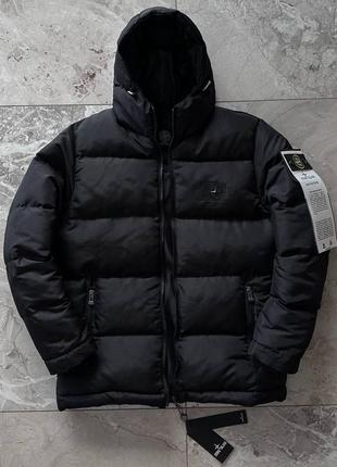 Мужская зимняя куртка stone island черная до -25*с теплая пуховик стон айленд с капюшоном (bon)