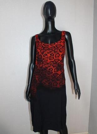Стильное комбинированное платье черно-терракотовое в змеином принте от mint velvet l