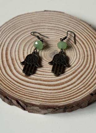 Красивые серьги хамса руки с горным хрусталем