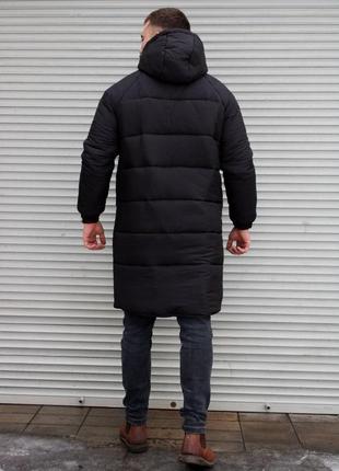 Мужская зимняя парка черная длинная куртка пуховик с капюшоном до колен (bon)4 фото