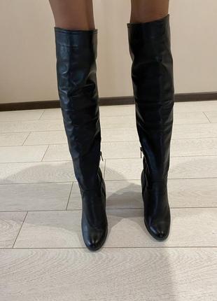 Стильные ботфорты натуральная кожа кожаные новая коллесапоги сапожки зима зимние мех модные скидки1 фото