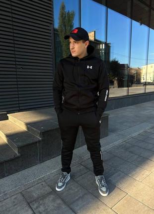 Чоловічий зимовий спортивний костюм under armour на блискавці чорний комплект товстовка + штани андер армор (bon)