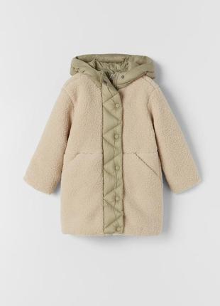 Комбінована куртка-пальто зі штучної овчини zara