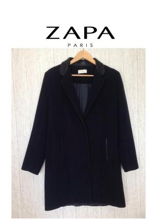 Zapa paris классическое пальто люкс класса премиум шерстяное пальто с кожаным воротником