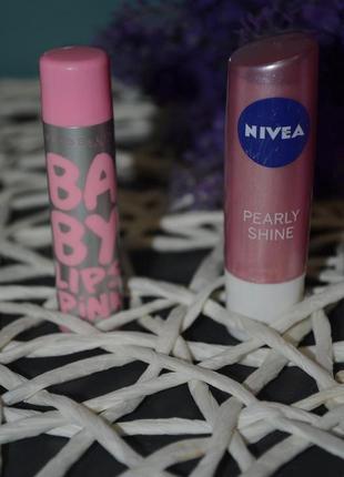 Бальзам для губ maybelline pink ягідний і "перлове сяйво" nivea lip care pearl3 фото