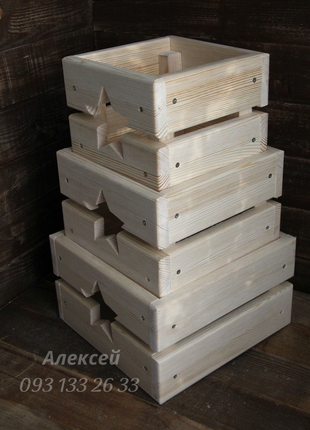 Деревяні ящики декоративні. кашпо з дерева, набор3 фото