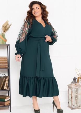 Платье большого размера so stylem с оборками зеленое3 фото
