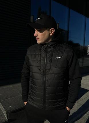 Чоловіча жилетка nike чорна без капюшона з плащової тканини весняна осіння безрукавка найк демісезонна (bon)