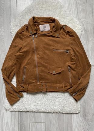 Косуха замшева коричнева куртка легка тканинна3 фото
