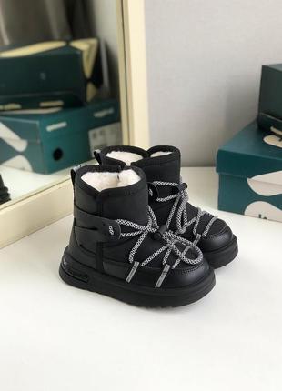 Дитячі зимові черевики луноходи для хлопчиків 27-32 чорні білі w.niko