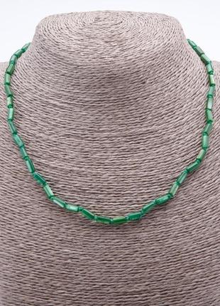 Ожерелье зеленый перламутр "трубочка" 8х4мм, длина 45-50см