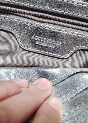 Шикарная серебристая кожаная сумка accessorize (оригинал)6 фото
