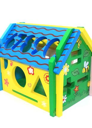 Развивающая деревянная игрушка домик-сортер fun game фигуры цифры 16*19*14 см (57107)4 фото