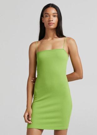 Сукня плаття в рубчик бершка bershka салатове зелена4 фото
