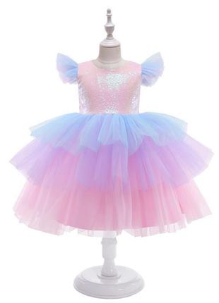 Платье единорога для девочки с пайетками, розовое1 фото