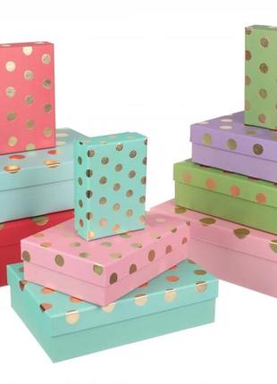 Набір новорічних подарункових коробок "різнокольорові з крапками",l:  37 см х 27 см х 11 см (комплект 10 шт)