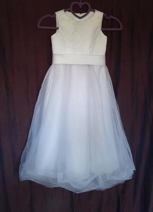 Детское нарядное праздничное белое платье на девочку  на 4 года юбка фатин1 фото