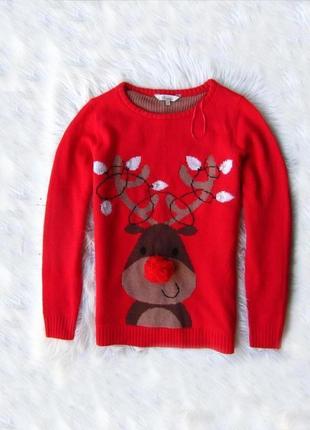 Світиться тепла в'язана кофта светр джемпер олень новорічна новий рік різдвяна christmas peacocks2 фото