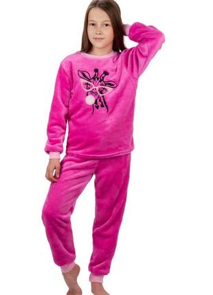 Махрова тепла піжама велсофт для дівчаток, тёплая махровая плюшевая пижама3 фото