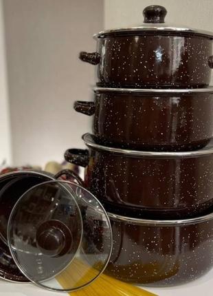 Набір каструль емальованих (коричневий)