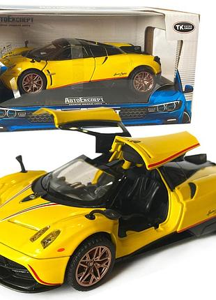 Машинка металлическая игрушечная pagani huayra, авто эксперт, желтый, свет, звук, инерция, откр. двери,