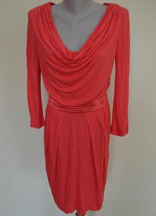 Шикарное брендовое трикотажное платье длинный рукав красное фасон "качельки"