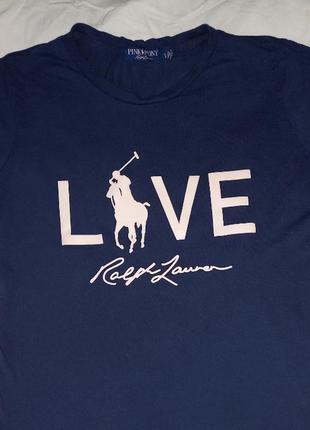 Ralph lauren navy blue pink polo love pony walk t-shirt, женская