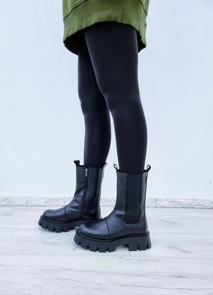 Женские кожаные ботинки челси демисезонные черные ch-228 фото