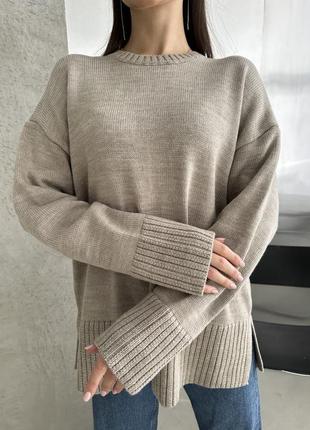 Свитер-туника вязаная мокко, длинный свитер3 фото
