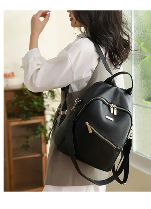 Рюкзак женский городской черный из искусственной кожи6 фото