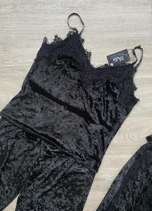 Стильный сексуальный велюровый бархатный комплект для дома пижама топ шорты халат3 фото
