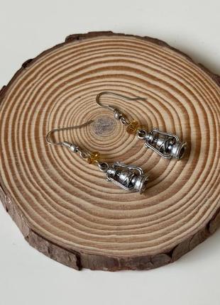 Сережки ручної роботи ліхтарики із гірським кришталем2 фото