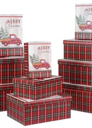 Набір новорічних подарункових коробок "новорічне авто",l: 37.5*29*16 см (комплект 10 шт)