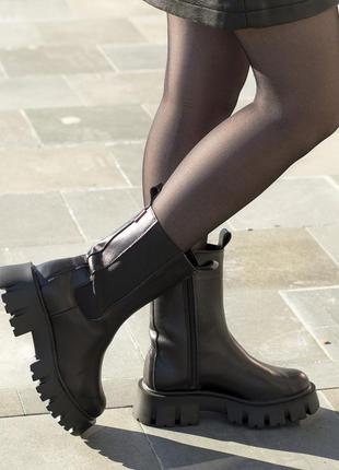 Зимние кожаные ботинки женские на платформе черные ch-222 фото