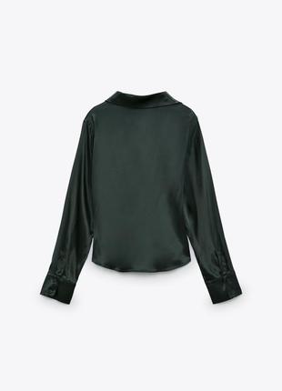 Атласная рубашка зеленая со складками zara размер xs6 фото