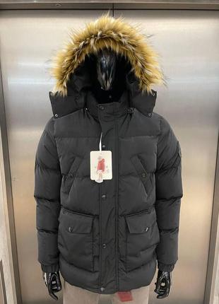Куртка зима в стилі moncler з капюшоном тепла чорна