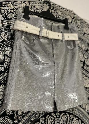 Zoey w los angeles юбка серебристые пайетки с карманами и поясом3 фото